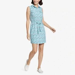 Eddie Bauer Departure Printed Sleeveless Shirt Dress Pebble Blue Size L